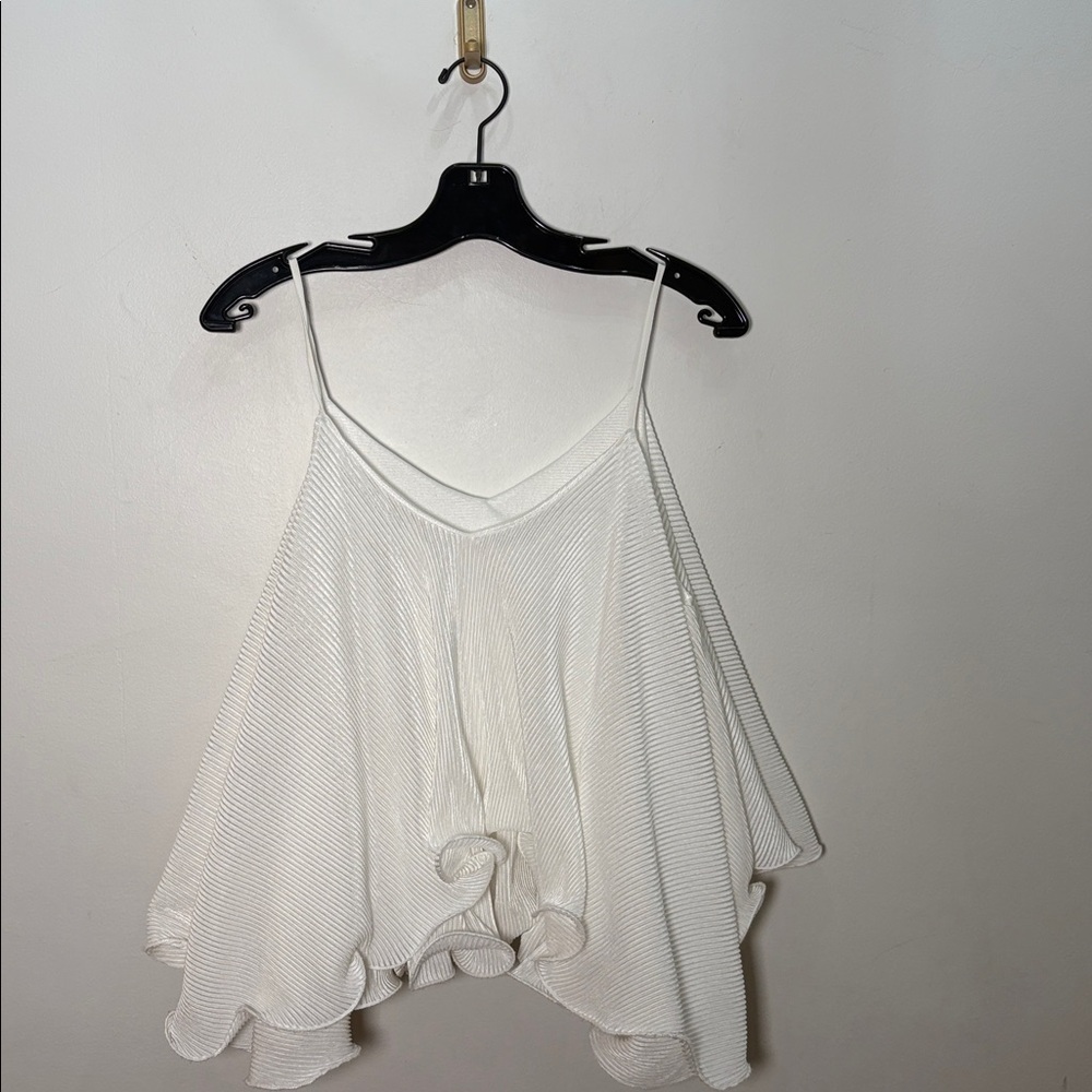 Chic White Pleated Camisole flouncy ruffle  Top